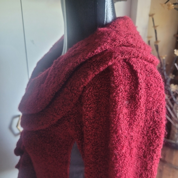 Feelings Red Ruffle Button Front Knit Sweater Cardigan S - Picture 4 of 8